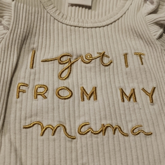 I Got It From My Mama Ruffled Sleeve White & Gold Ribbed Onsie Size 0-3 months - Picture 3 of 5